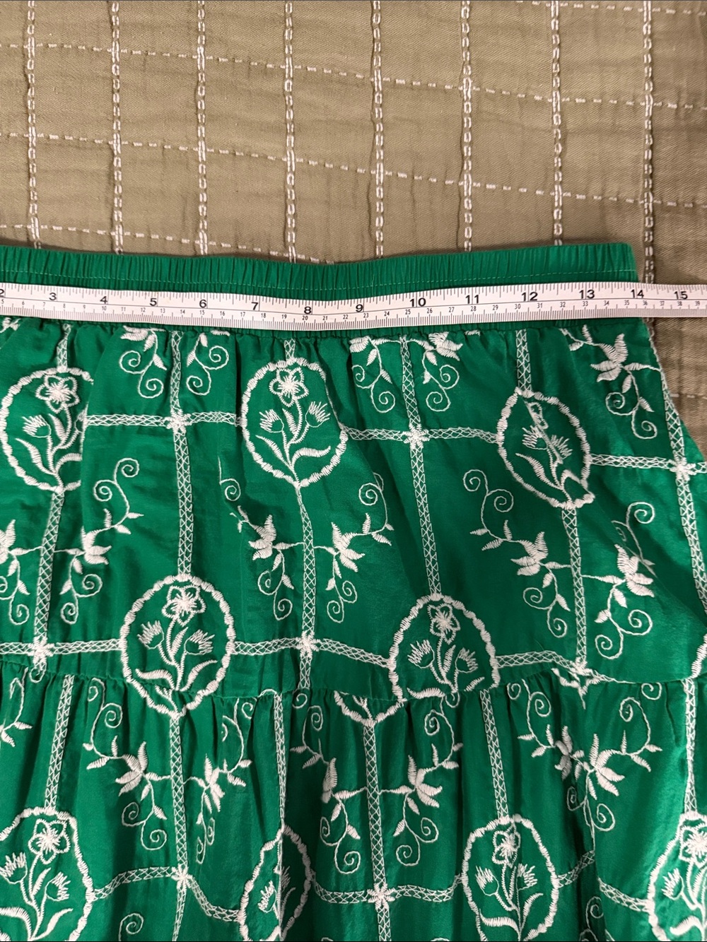 Pinch Emerald Green White Embroidered Tiered Maxi Skirt - Picture 4 of 6